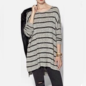 Free People Gray and Charcoal Striped Scoop Neck Sweater